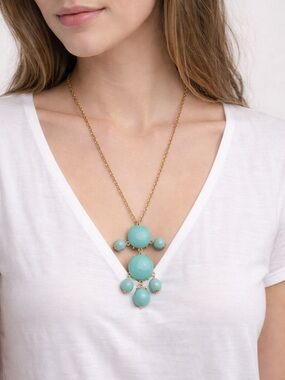 Gold-Trim Turquoise Statement Necklace -